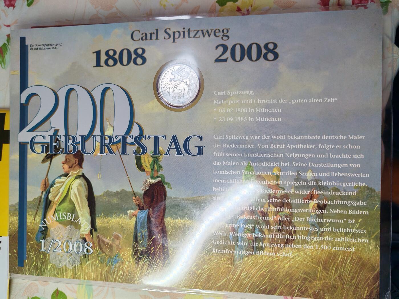 长老汇蛇年精选第七十场拍卖 2008德国邮币封首日封，含2008施皮茨韦格诞辰200周年10欧元银币1枚，18克925银