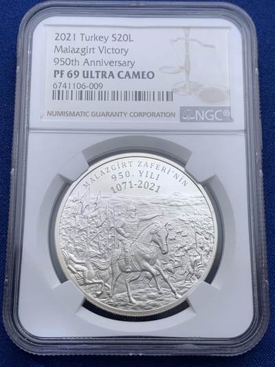 《竞宝斋》第435场 周日，周一2场连拍 （全场包邮） - NGC PF69UC 2021年土耳其马拉兹吉尔特胜利950年银币，31.1克，925银，发行量3000枚。
