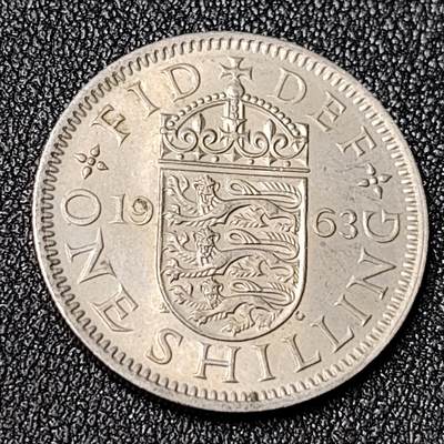 泉币菌-第124场-精品福利场(115场之后的本周末发货，感谢理解) - 英国1963年1先令铜镍币 三师纹章 伊丽莎白二世女王 英格兰版 23.5mm 