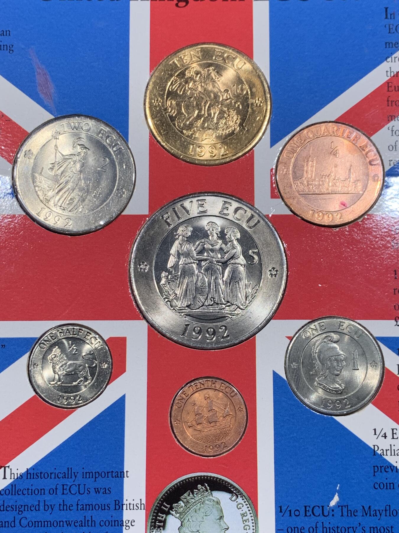 《竞宝斋》第435场 周日，周一2场连拍 （全场包邮） 欧共体1992年ECU纪念币，惠美三女神埃古版，7枚套装埃居钱币