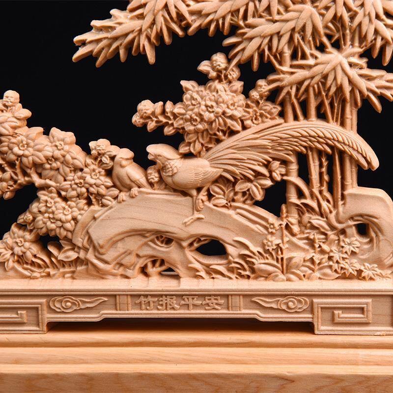 听雨轩（16）木雕 太行崖柏实木双面雕刻 竹报平安