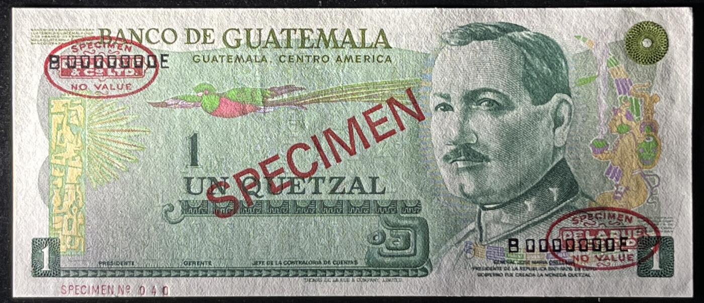 小福收藏拍卖第197期 裸钞场 本期有多张豹子号靓号 百慕大03年50元纪念钞百位号 马来亚和英属婆罗洲开国第一张纸币大冠女王 马来亚 41年1元英王乔六 法属太平洋10000法郎 捷克1000克朗纪念钞千位号  卢森堡 1000法郎  萨尔瓦多样钞 匈牙利 法罗群岛 危地马拉等多国精美纸币 危地马拉 1972-83年 1格查尔 样钞 unc