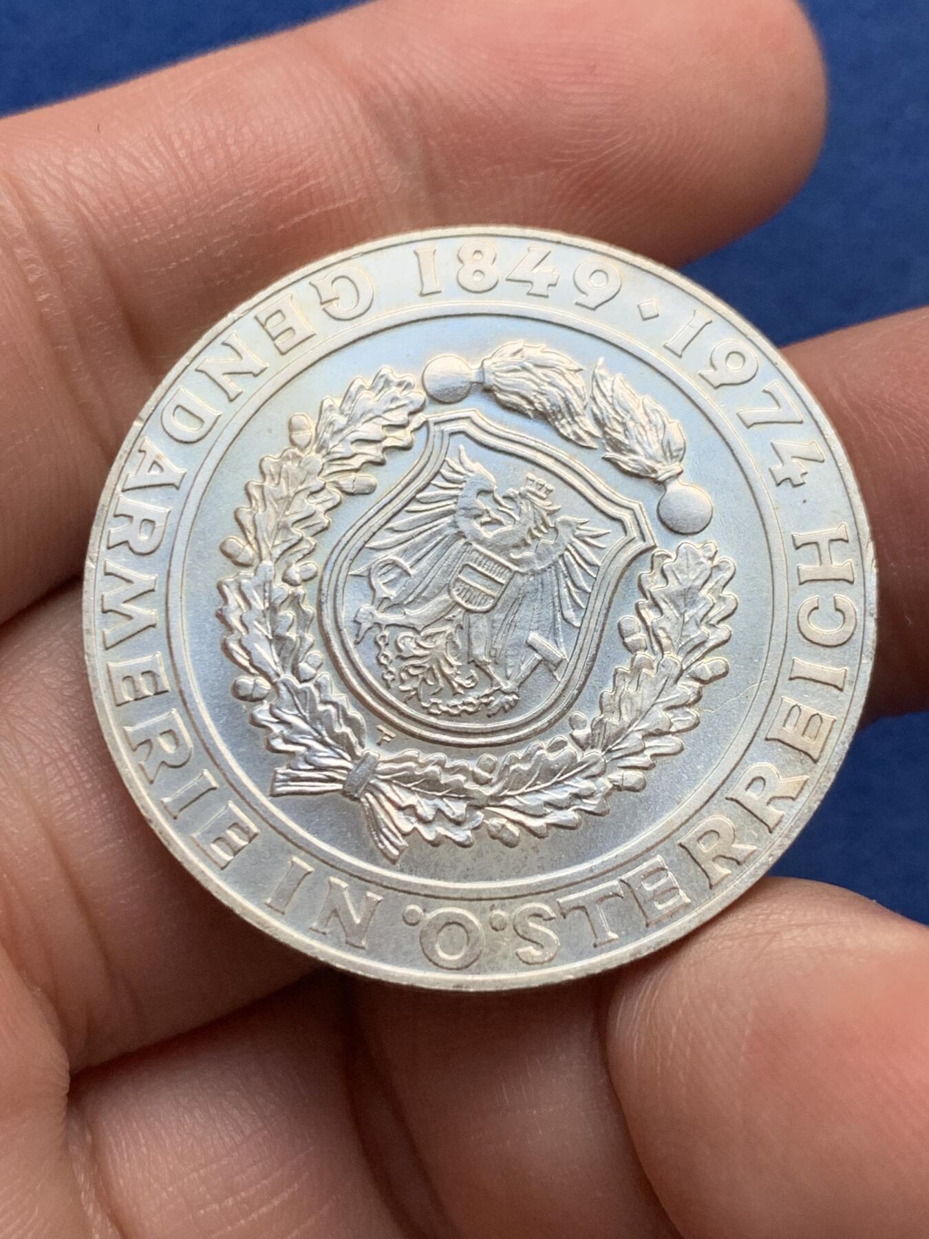 《竞宝斋》第435场 周日，周一2场连拍 （全场包邮） 奥地利 1974年 国家警察纪念125周年 50先令 银币 20克