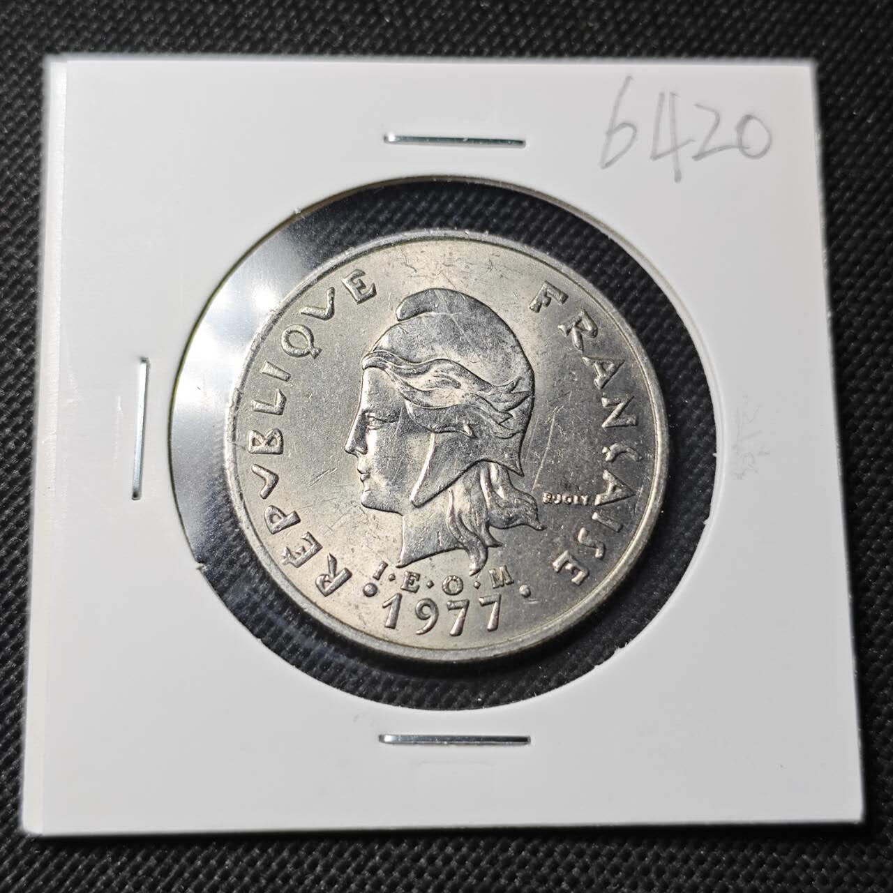 KK钱币收藏小铺  第364场  2月预留时间 周末发货  1977法属新喀里多尼亚20法郎