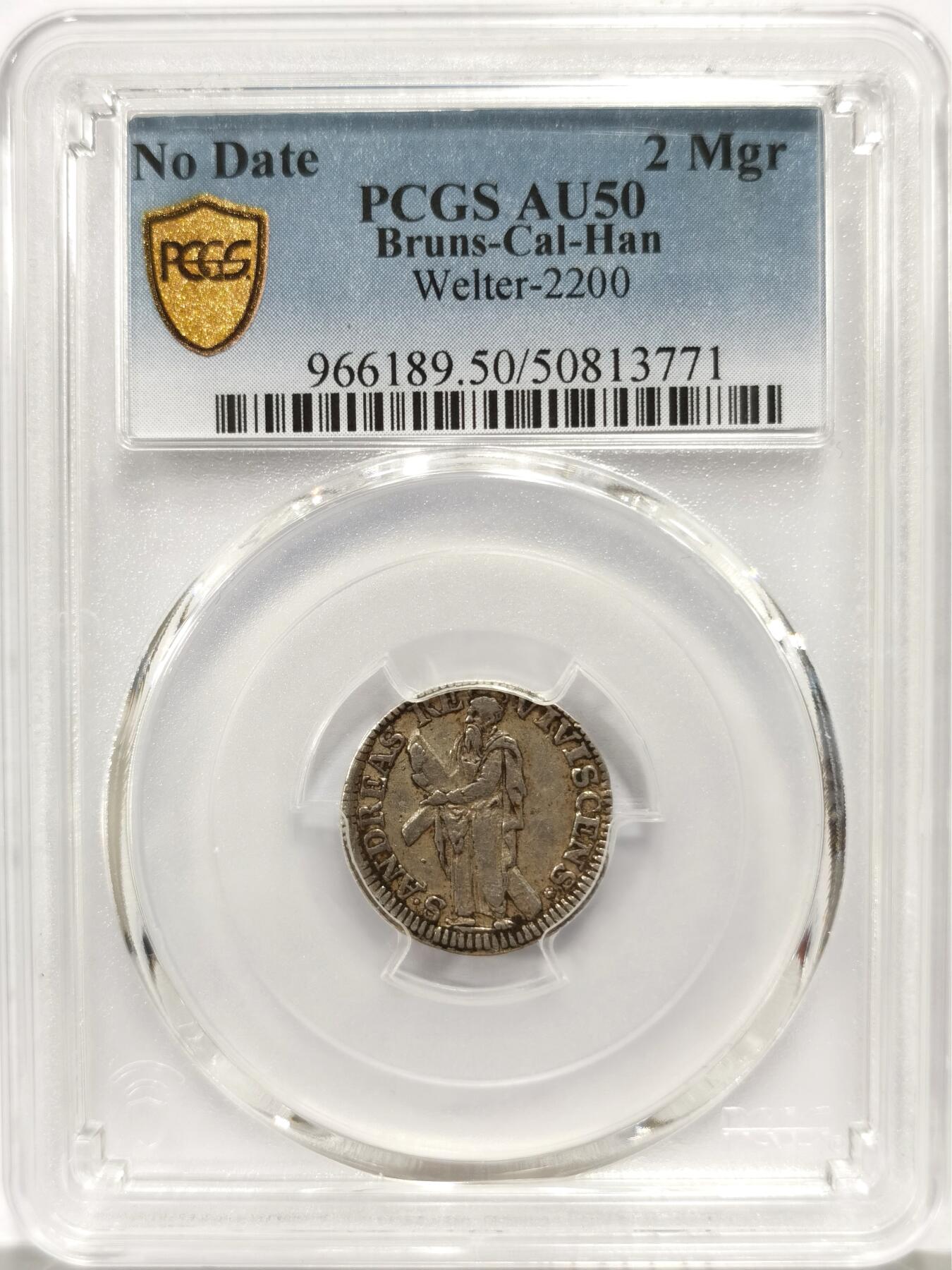 博洋堂“物美丰成”11月精品专场暨第145期（全场包邮） PCGS AU50 德国布伦瑞克-卡伦堡-汉诺威2Mgr银币，唯一冠军分！