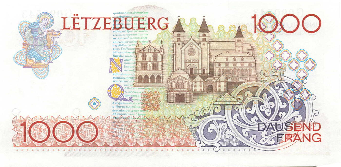 小福收藏拍卖第197期 裸钞场 本期有多张豹子号靓号 百慕大03年50元纪念钞百位号 马来亚和英属婆罗洲开国第一张纸币大冠女王 马来亚 41年1元英王乔六 法属太平洋10000法郎 捷克1000克朗纪念钞千位号  卢森堡 1000法郎  萨尔瓦多样钞 匈牙利 法罗群岛 危地马拉等多国精美纸币 卢森堡 1985年 1000法郎 末版 尾倒顺子 unc