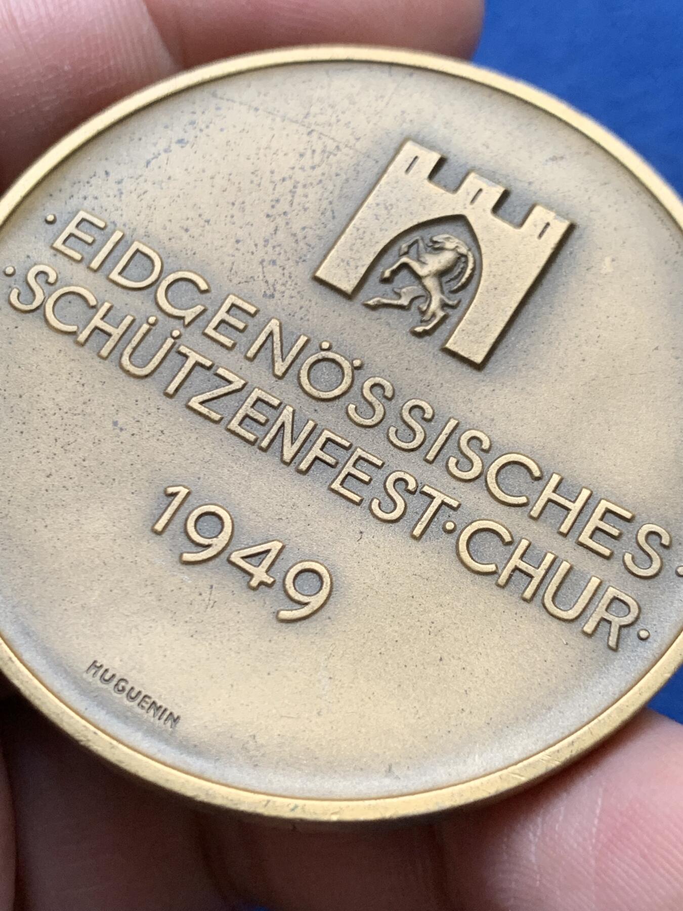 《竞宝斋》第435场 周日，周一2场连拍 （全场包邮） 瑞士 1949年 射击节 铜章 高浮雕 细节保存的很好 目录编号R-858a 50mm 55.6克