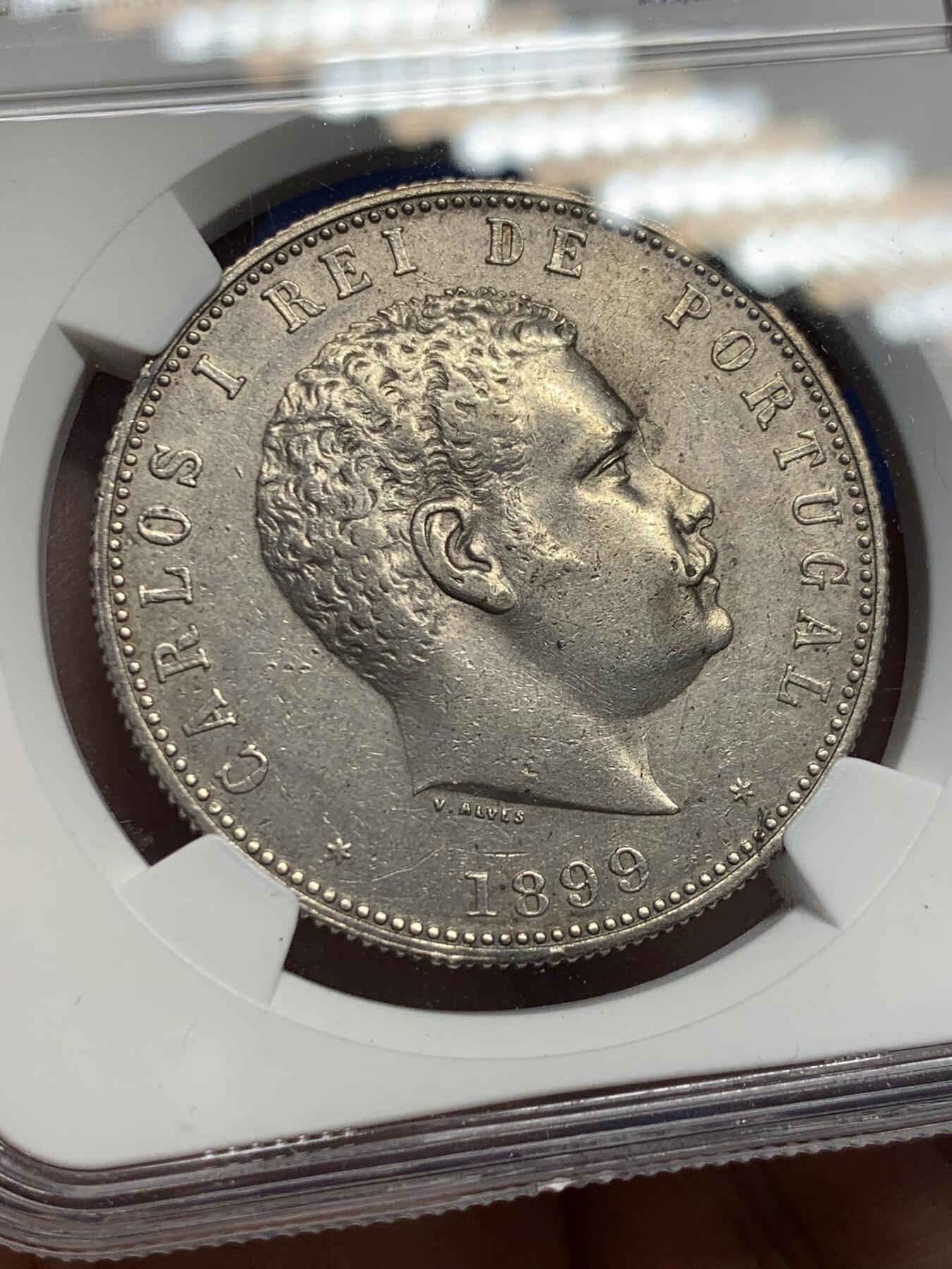 《竞宝斋》第435场 周日，周一2场连拍 （全场包邮） NGC AU50 葡萄牙 1899年 卡洛斯一世 1000瑞斯大银币 背面大窗帘设计精美
