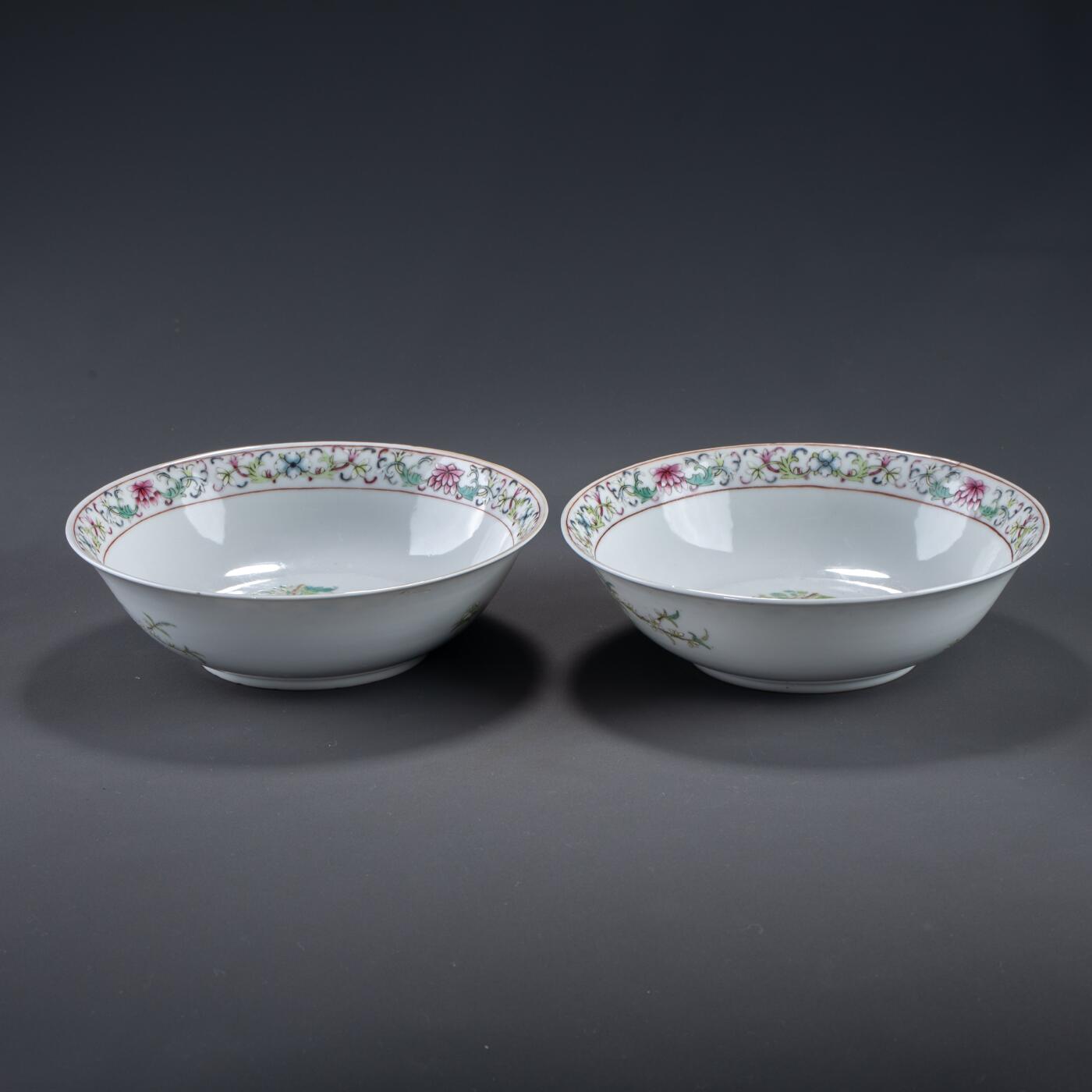 日本大阪雅和auction 2025金秋競賣會第一期 清乾隆 粉彩花鳥碗 一對 尺寸:D:18.5 H:5 x2cm