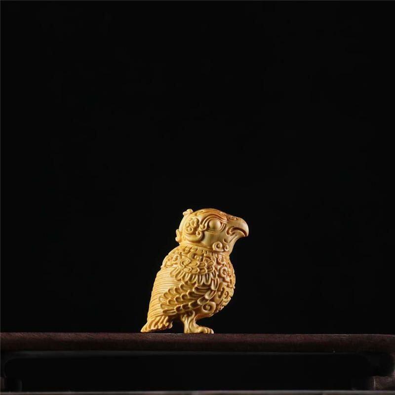 听雨轩（16）木雕 黄杨木雕刻把玩件 子弄乍鸟尊摆件