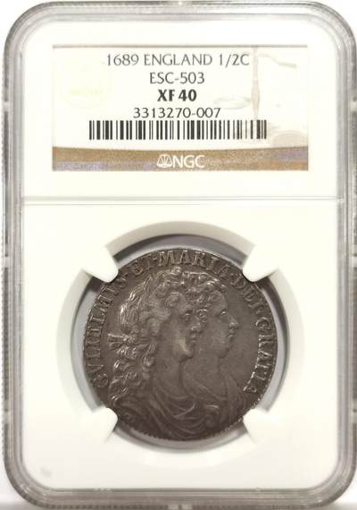 博洋堂“物美丰成”11月精品专场暨第145期（全场包邮） - NGC XF40 英国1689年威廉与玛丽1/2克朗银币，少见好品种，同分中的佼佼者