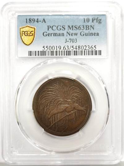 博洋堂“物美丰成”11月精品专场暨第145期（全场包邮） - PCGS MS63BN 德属新几内亚1894年天堂鸟10芬尼铜币