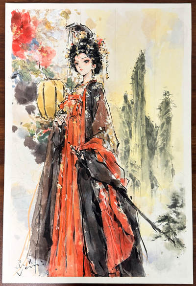 白泽拍卖卡牌手绘专场第27期 - 2025 迟迟手绘画 武则天 迟迟亲签 尺寸：29.2cm*44.5cm