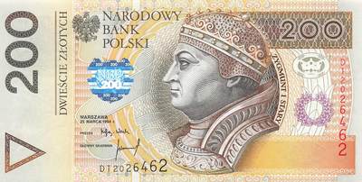 小福收藏拍卖第197期 裸钞场 本期有多张豹子号靓号 百慕大03年50元纪念钞百位号 马来亚和英属婆罗洲开国第一张纸币大冠女王 马来亚 41年1元英王乔六 法属太平洋10000法郎 捷克1000克朗纪念钞千位号  卢森堡 1000法郎  萨尔瓦多样钞 匈牙利 法罗群岛 危地马拉等多国精美纸币 - 波兰 1994年 200兹罗提 罕见首发年 unc