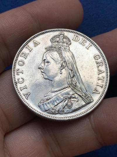 《竞宝斋》第435场 周日，周一2场连拍 （全场包邮） - 英国1887年维多利亚女王高冠4先令双弗洛林银币，阿拉伯体