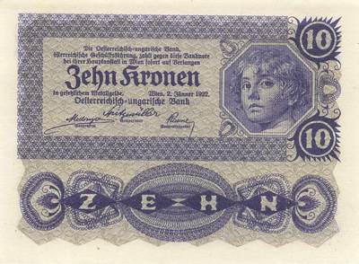 小福收藏拍卖第197期 裸钞场 本期有多张豹子号靓号 百慕大03年50元纪念钞百位号 马来亚和英属婆罗洲开国第一张纸币大冠女王 马来亚 41年1元英王乔六 法属太平洋10000法郎 捷克1000克朗纪念钞千位号  卢森堡 1000法郎  萨尔瓦多样钞 匈牙利 法罗群岛 危地马拉等多国精美纸币 - 奥地利 1922年 10克朗 无47 豹子号999 千位号 unc