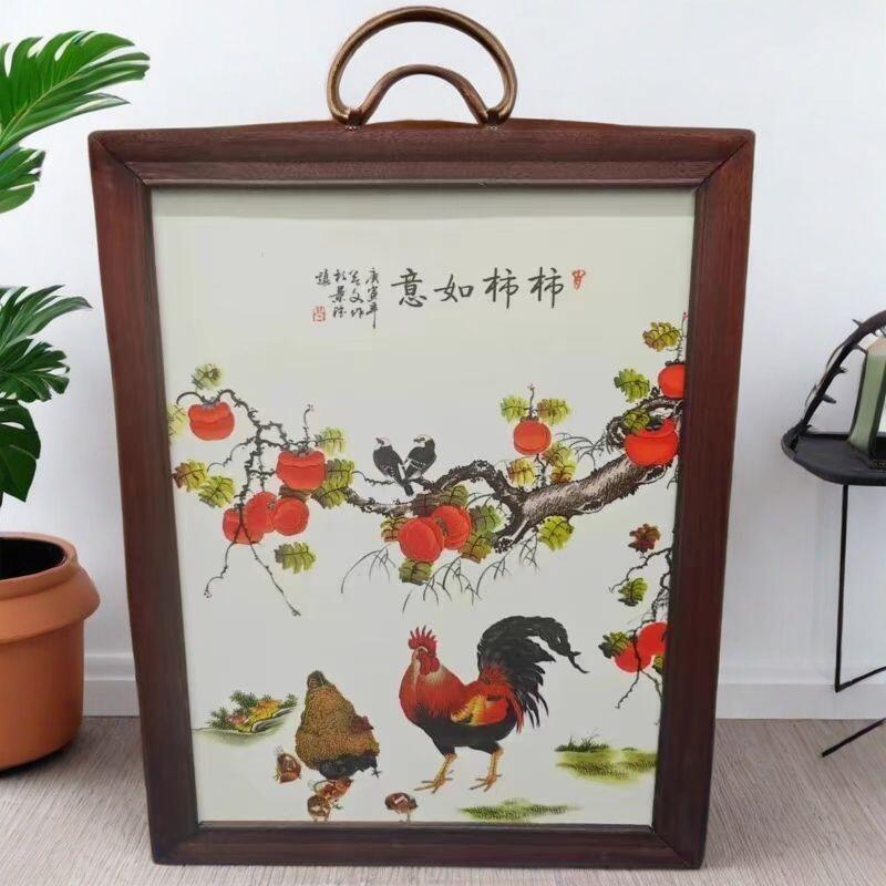 听雨轩（17）景德镇瓷板画专场 景德镇瓷板画（实木框） 柿柿如意 37*29cm