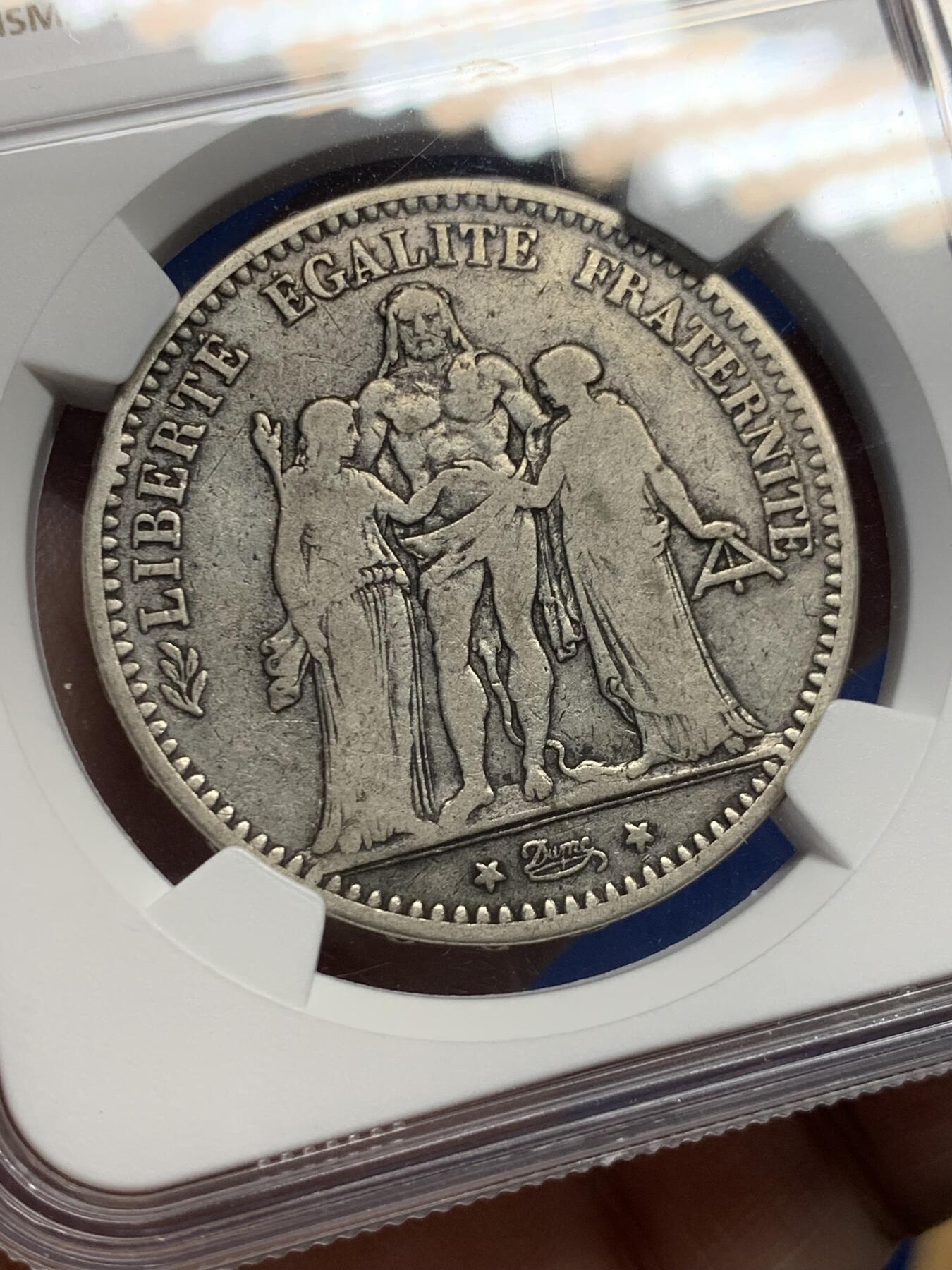 《竞宝斋》第435场 周日，周一2场连拍 （全场包邮） NGC VF25 法国1874年K版大力神5法郎银币