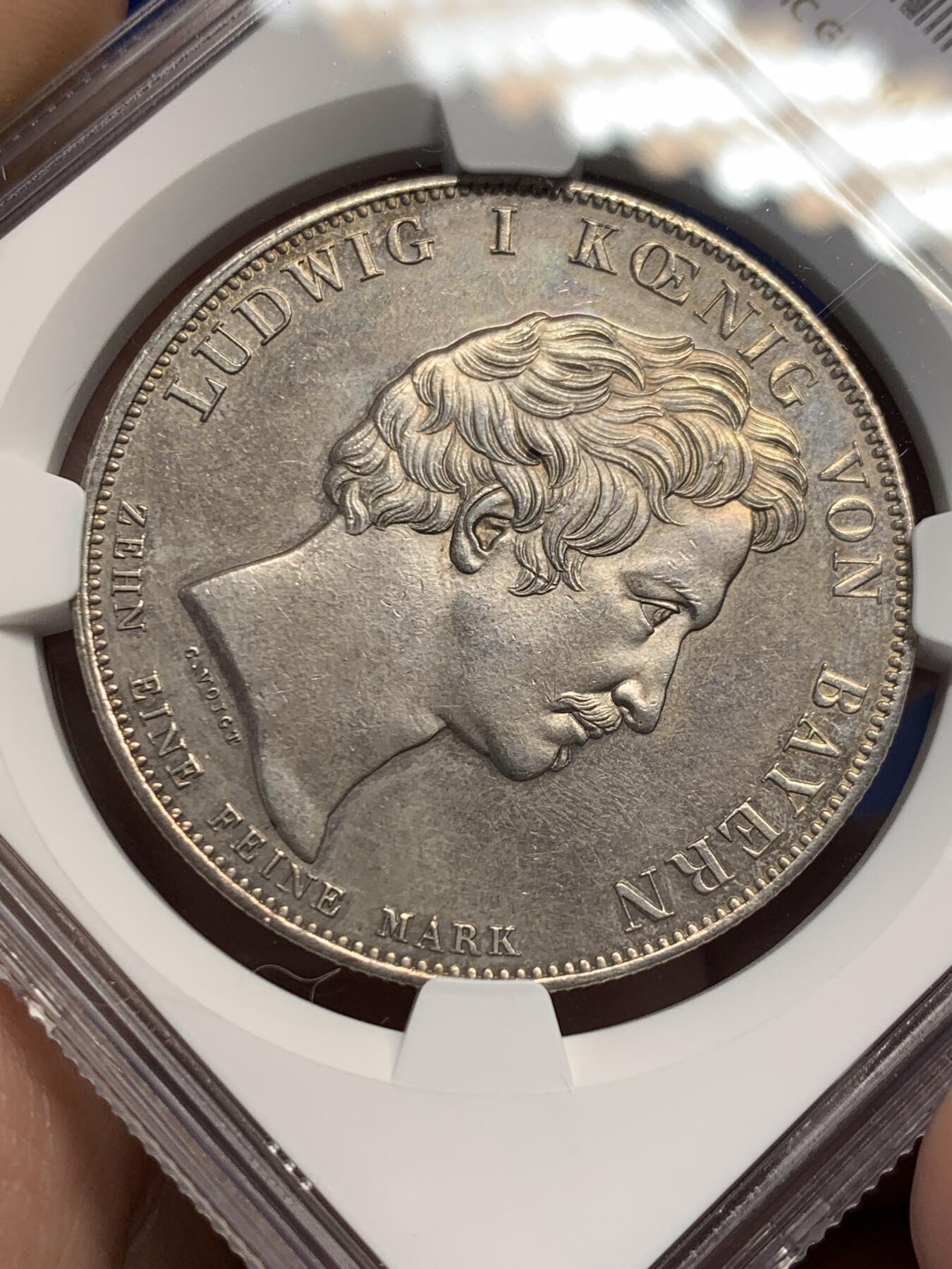 《竞宝斋》第435场 周日，周一2场连拍 （全场包邮） NGC UNC 德国 1835 巴伐利亚路德维希一世奥托纪念碑历史泰勒 为纪念奥托王子出任希腊国王所建纪念碑而发行 比较少见的历史系列 状态很不错，值得入手