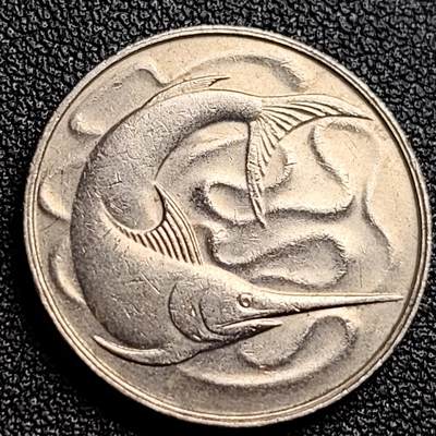 泉币菌-第123场-精品福利场(115场之后的本周末发货，感谢理解) - 高币值 1981年 新加坡20分 海洋动物-剑鱼 24mm 