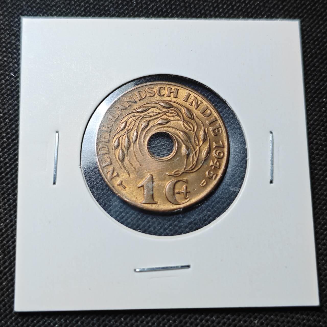 KK钱币收藏小铺  第364场  2月预留时间 周末发货  1945荷属东印度一分铜币 好品