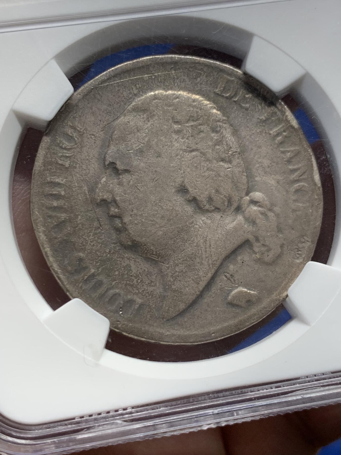 《竞宝斋》第435场 周日，周一2场连拍 （全场包邮） NGC VG10 法国 1822年W版路易十八5法郎银币