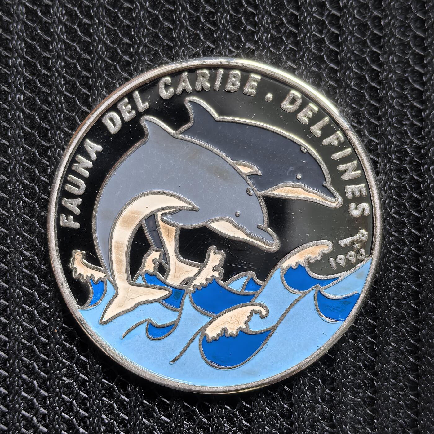 道一币馆币章第一百五十四场 古巴1994年加勒比海动物群-瓶鼻海豚10比索精制银币  20g 999S