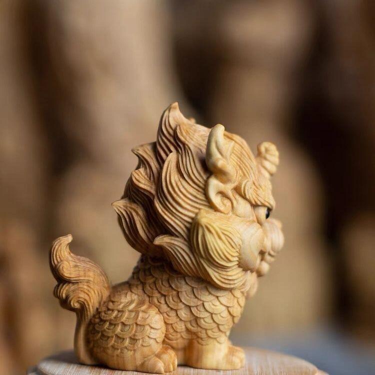 听雨轩（16）木雕 崖柏木雕刻麒麟手把件
