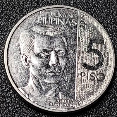 泉币菌-第124场-精品福利场(115场之后的本周末发货，感谢理解) - 博尼法西奥诞辰154年 菲律宾5比索镀镍钢硬币 25.0毫米7.4g