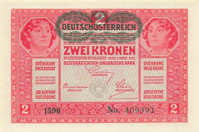 小福收藏拍卖第197期 裸钞场 本期有多张豹子号靓号 百慕大03年50元纪念钞百位号 马来亚和英属婆罗洲开国第一张纸币大冠女王 马来亚 41年1元英王乔六 法属太平洋10000法郎 捷克1000克朗纪念钞千位号  卢森堡 1000法郎  萨尔瓦多样钞 匈牙利 法罗群岛 危地马拉等多国精美纸币 - 奥地利 1917年 2克朗 unc