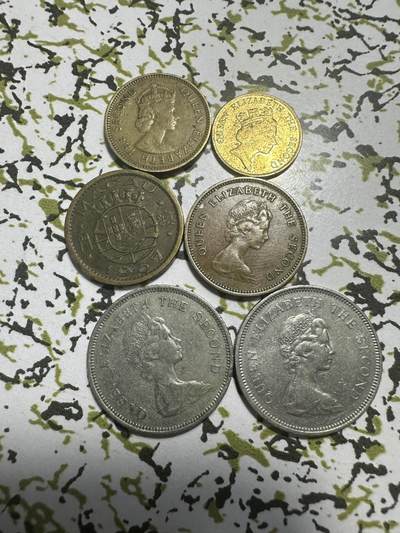 中外钱币 - 老的香港澳门硬币，6枚