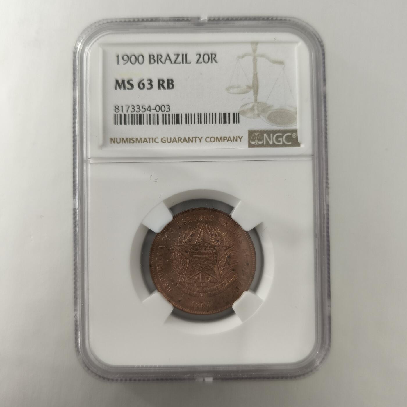 老蟹的宝藏🏴‍☠️ III NGC MS63RB 巴西1900年20瑞斯