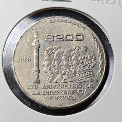KK钱币收藏小铺  第364场  2月预留时间 周末发货 -  1985墨西哥200比索纪念币 好品