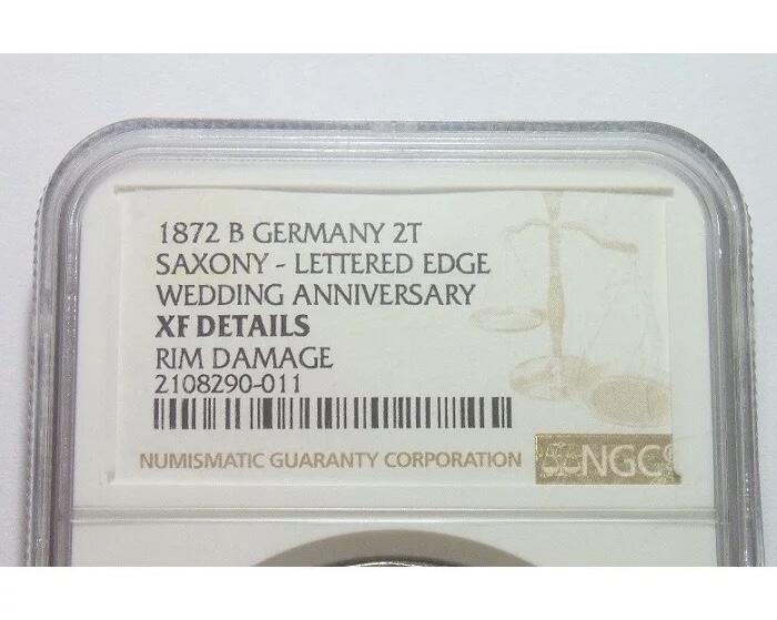 【银】NGC XF 德国萨克森1872年 国王金婚2泰勒大银币 爽品