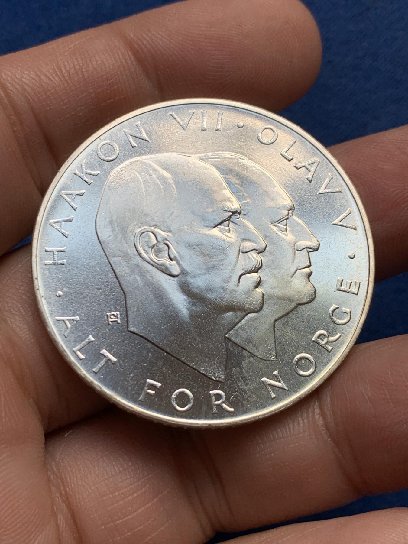 《竞宝斋》第435场 周日，周一2场连拍 （全场包邮） 挪威1970年纪念二战胜利25周年25克朗大银币