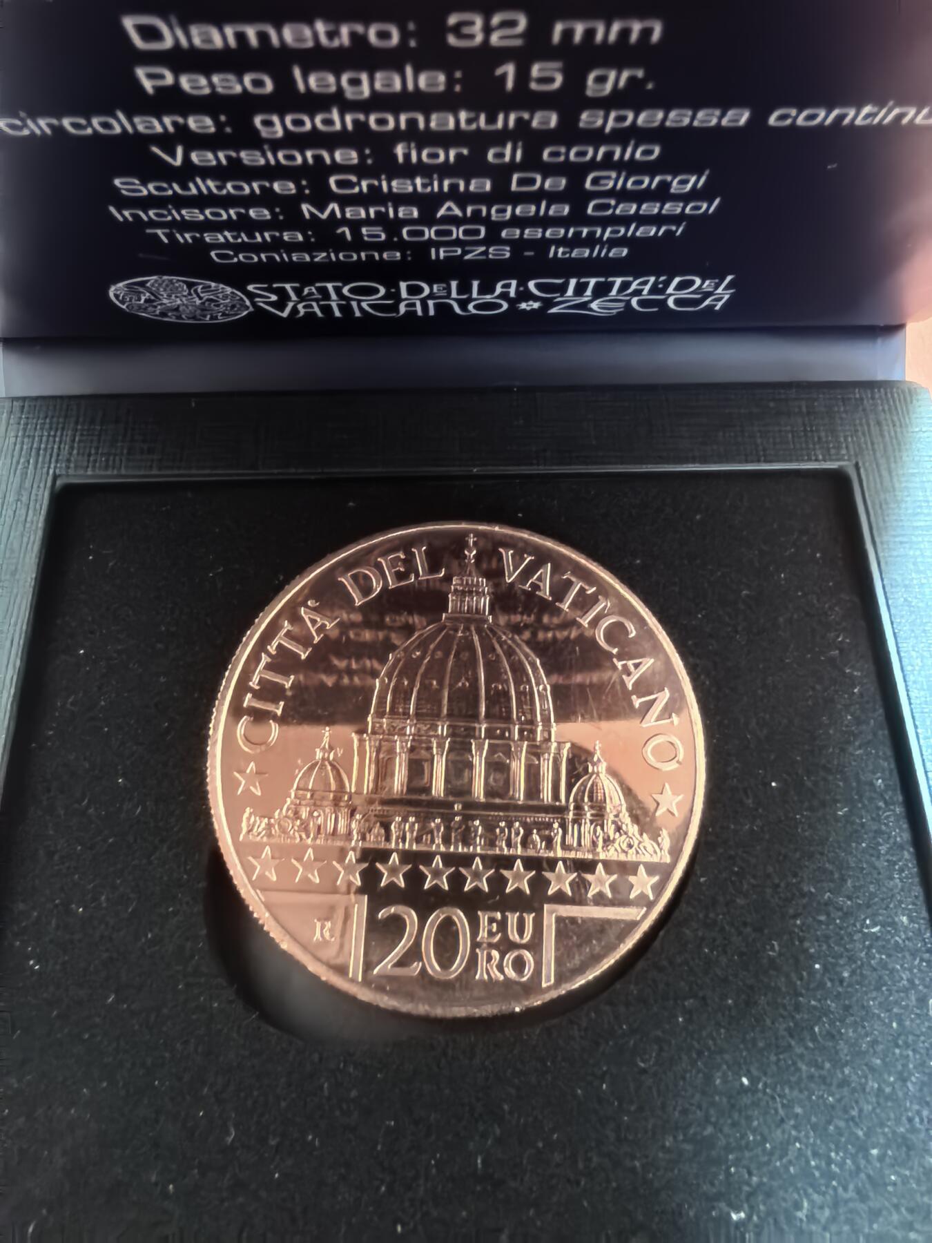 长老汇蛇年精选第七十场拍卖 2022梵蒂冈艺术与信仰20欧元铜币，盒证全，1.5万枚，发行价650元