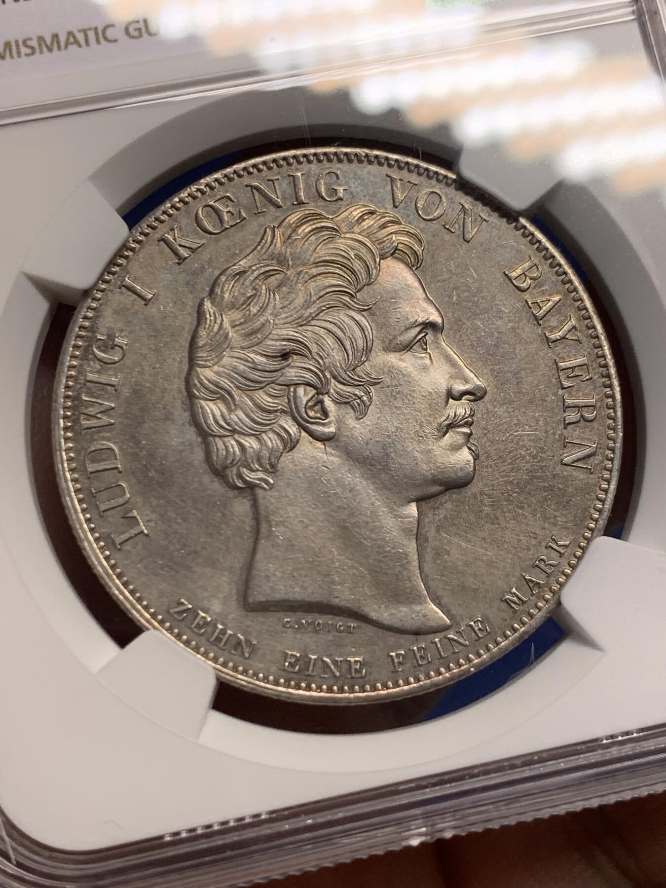 《竞宝斋》第435场 周日，周一2场连拍 （全场包邮） NGC UNC 德国 1835 巴伐利亚路德维希一世奥托纪念碑历史泰勒 为纪念奥托王子出任希腊国王所建纪念碑而发行 比较少见的历史系列 状态很不错，值得入手