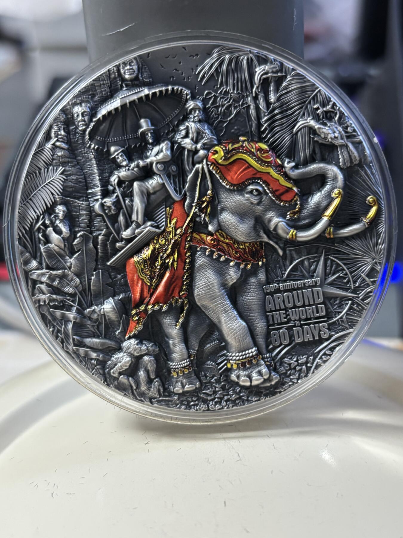 第181期拍卖 纽埃2022年凡尔纳环游世界80天3盎司仿古彩色银币，3盎司，999银，发行500枚