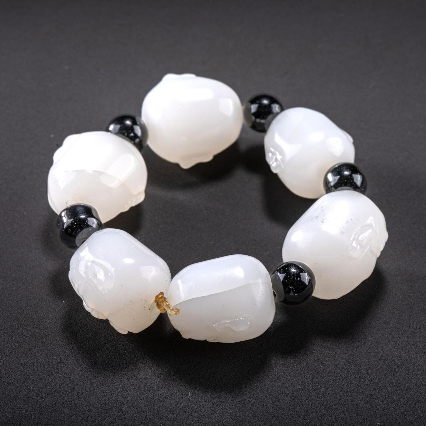 日本大阪雅和auction 2025金秋競賣會第一期 清 白玉羅漢手鏈 尺寸:L:7cm