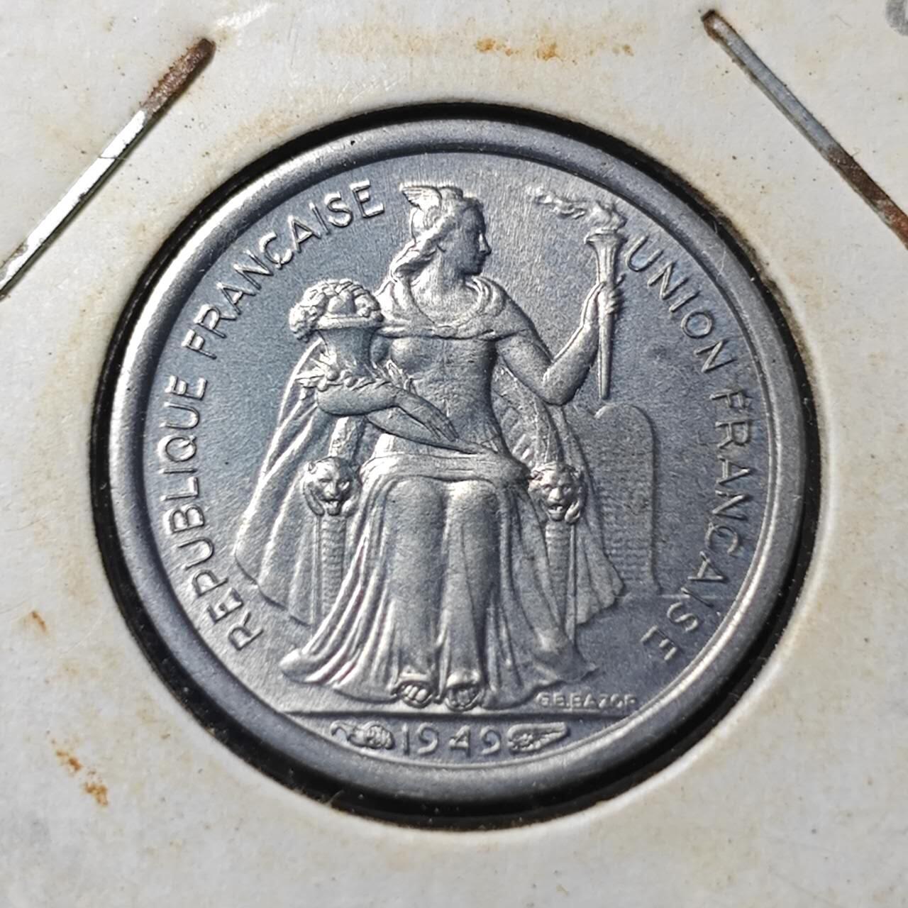 KK钱币收藏小铺  第364场  2月预留时间 周末发货  1949法属新喀里多尼亚50分 好品