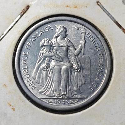 KK钱币收藏小铺  第364场  2月预留时间 周末发货 -  1949法属新喀里多尼亚50分 好品