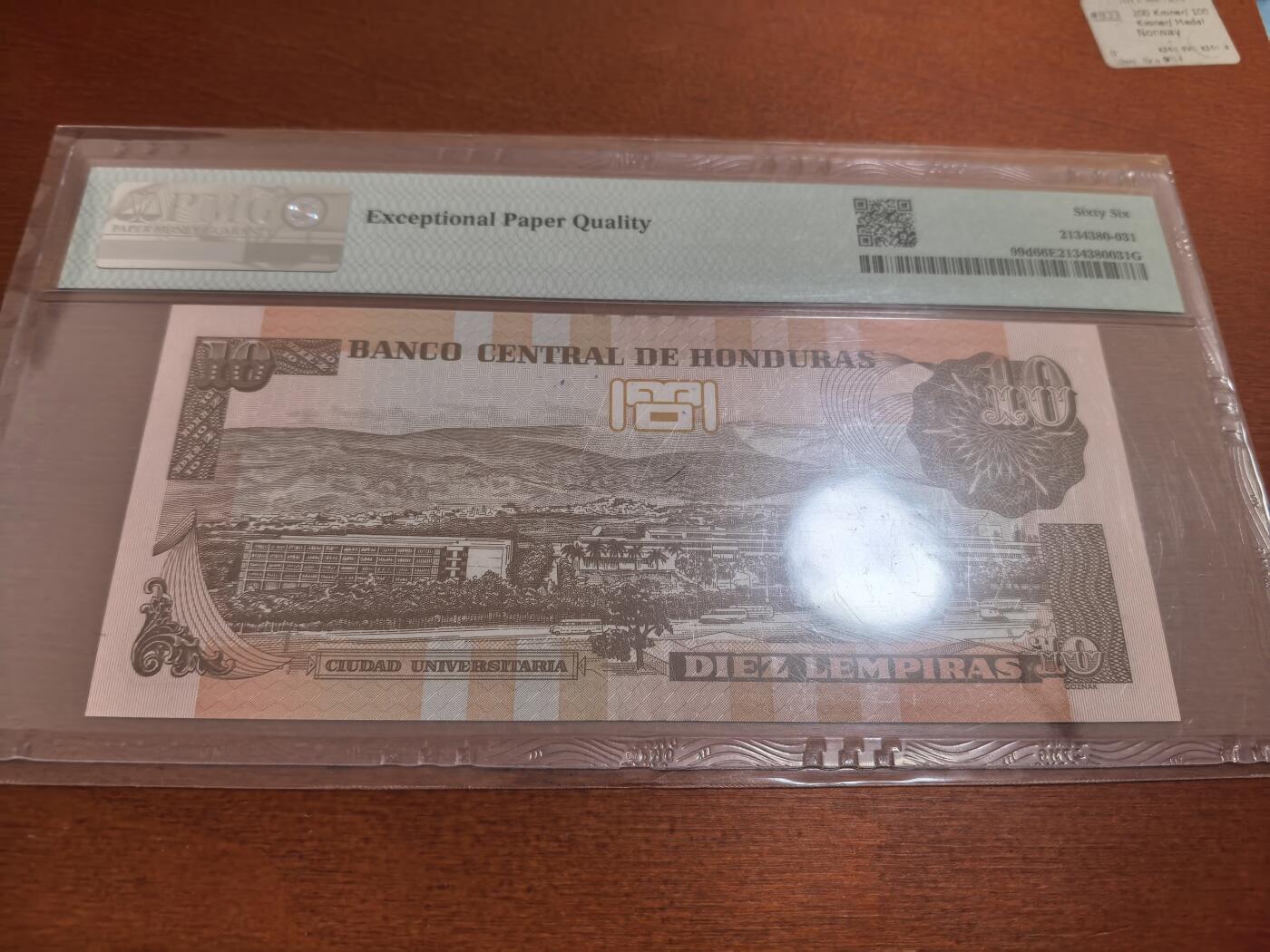 长老汇蛇年精选第七十场拍卖 2019洪都拉斯10伦皮拉斯纸钞，PMG 66，亚军，更高8枚