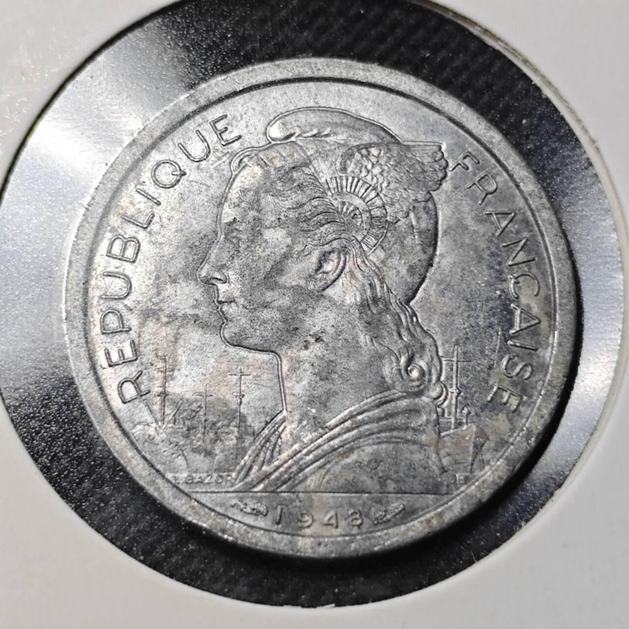 KK钱币收藏小铺  第364场  2月预留时间 周末发货  法属留尼旺1法郎