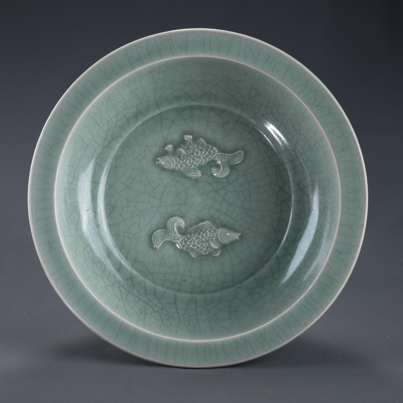 日本大阪雅和auction 2025金秋競賣會第一期 南宋 龍泉窯雙魚洗 尺寸:D:27.5 H:6.5cm