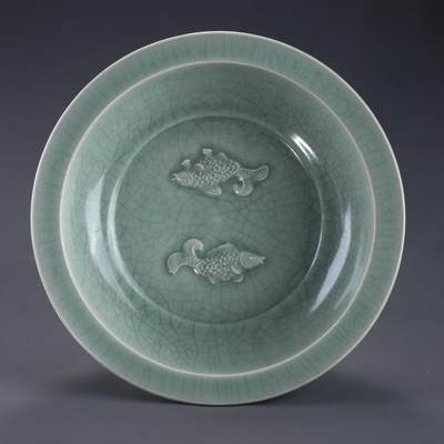 日本大阪雅和auction 2025金秋競賣會第一期 - 南宋 龍泉窯雙魚洗 尺寸:D:27.5 H:6.5cm