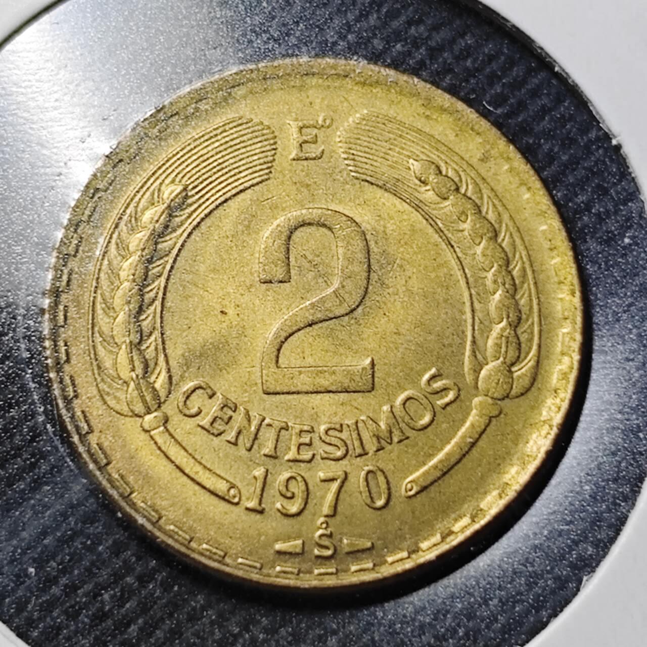 KK钱币收藏小铺  第364场  2月预留时间 周末发货  1970智利2分铜币 好品