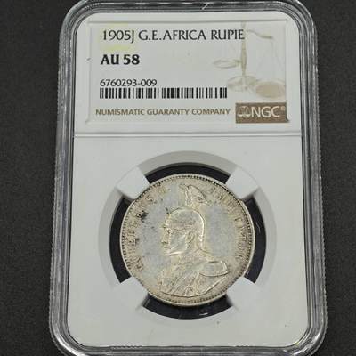 【淘币小摊】实时拍第七百八十七拍   银币套币场   满百包邮可预留二周 每周一统一发货   - 英属东非1904年威廉二世1卢比银币 NGC AU58