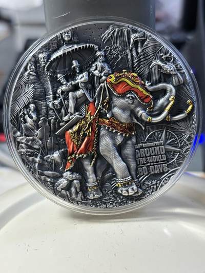 第181期拍卖 - 纽埃2022年凡尔纳环游世界80天3盎司仿古彩色银币，3盎司，999银，发行500枚