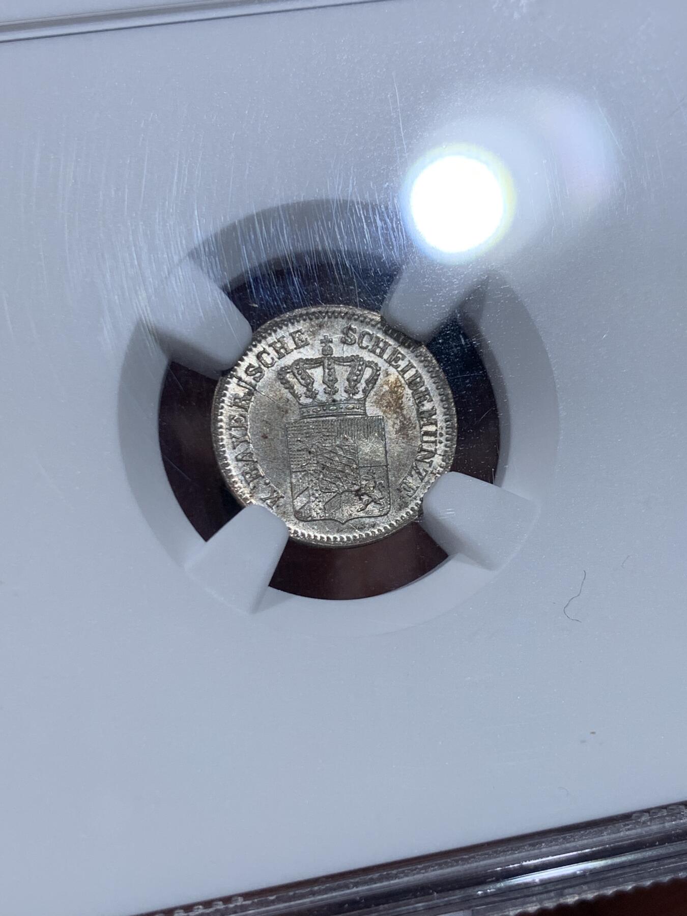 《竞宝斋》第435场 周日，周一2场连拍 （全场包邮） NGC MS64 德国巴伐利亚1864年1K银币