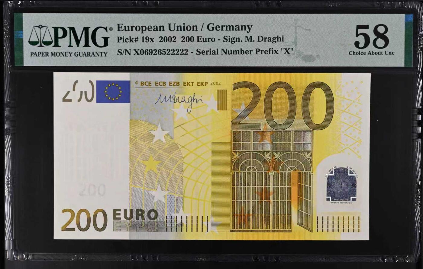 《外钞收藏家》第五百八十一期（畅拍场）（本平台长期征集拍品、欢迎藏友们联系合作） 第三任行长签名 2002年 200欧元 长号码无347 大象尾号22222